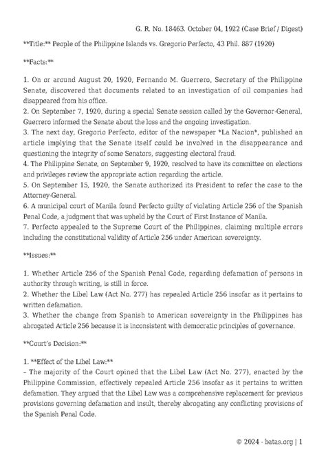 G. R. No. 18463. October 04, 1922 (Case Brief / Digest).